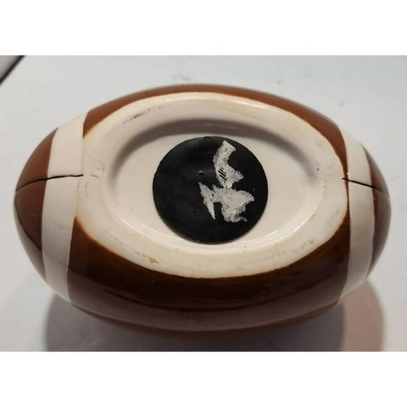 Vtg Ceramic Football Shaped Piggy Bank 7" by 4" Brown and White - Picture 4 of 6